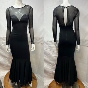 Collectif London Women’s M Black Trumpet Stretchy Pin-up Goth Gown Mermaid Dress
